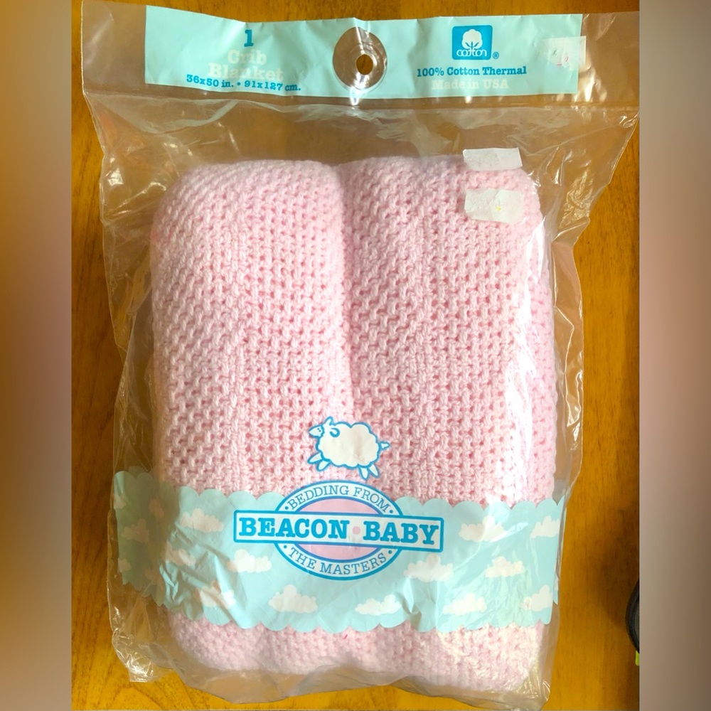100% Cotton Thermal Crib Light Pink Baby Blanket. New Vintage from Late ‘90’s